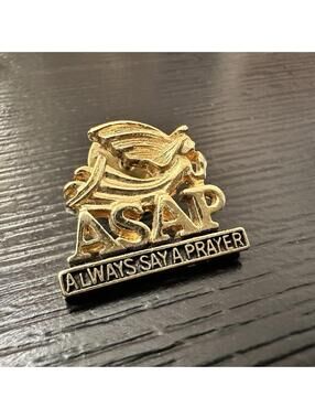 Vintage Signed Torino Gold Tone Angel ASAP Always Say Prayer Tac Lapel Pin VGC